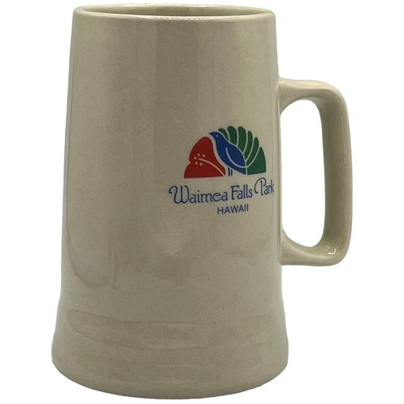 Waimea Falls Park Hawaii Pottery Beer Stein Coffee Mug Bird Logo Red Blue Green - Picture 2 of 9